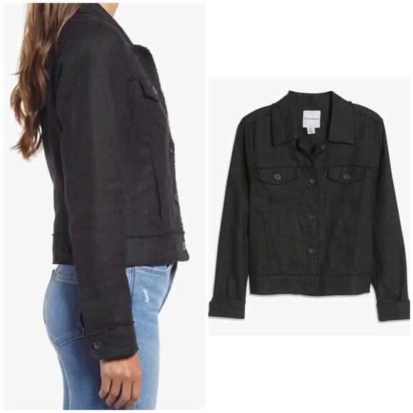 Tommy Bahama Black Linen Cropped Jacket Frayed Hem Button Front XS - Picture 8 of 8